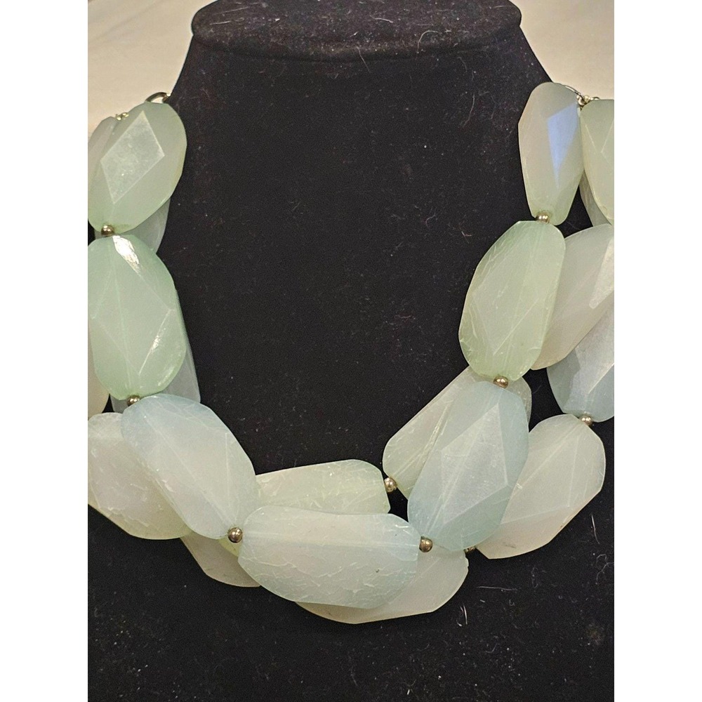 Multi Strand Faceted Bead Necklace Pastel Green Stones Chunky Beach Wear Boho